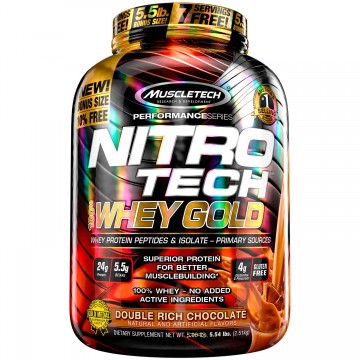 muscletech performance series nitrotech whey gold (whey protein peptides & isolate, 24g protein, 5.5g BCAAs, 4g glutamine, gluten free, post-workout) - 5.54lbs, 2.51kg